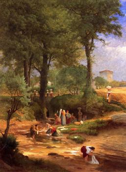 George Inness : Washing Day near Perugia aka Italian Washerwomen